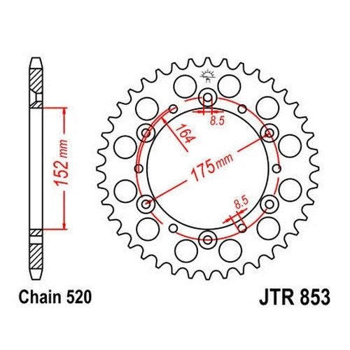 JT Steel Rear Sprocket 520 52T for Yamaha TT-R250/WR250Z/YZ125/TT500/WR200R