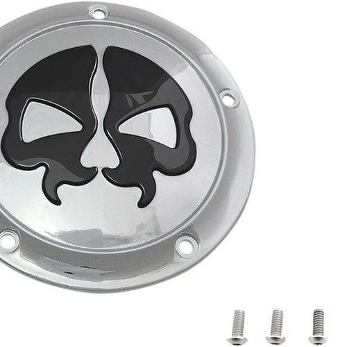 Drag Specialties Skull Split Skull Derby Cover 5-Hole Chrome/Black #174416