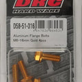 Drc Hard Ware Aluminum Flange Bolts M6 x 16mm Gold 4-Pack