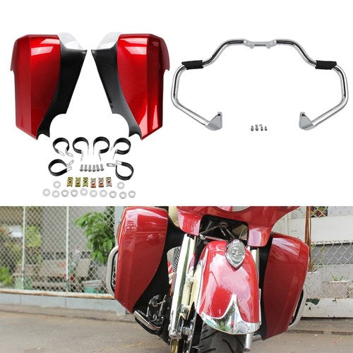 Chrome Mustache Guard Bar & Lower Vented Fairing Fit For Indian Chieftain 14-18