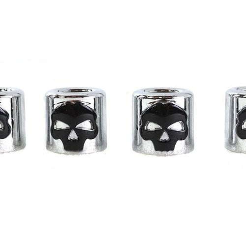 Pushrod Cover Cup Set Chrome with Black Skull Design for Harley-Davidson