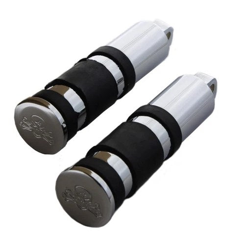 Chrome Banded Skull End Footpeg Set for Harley-Davidson