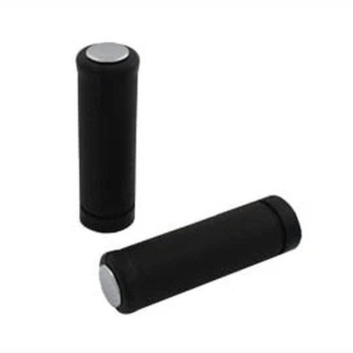 Black Stock Style Grip Set with Chrome Plugs for Harley-Davidson