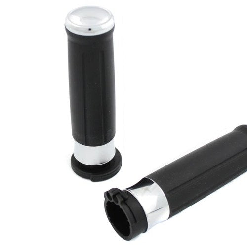 Black Grip Set with Chrome End Caps for Harley-Davidson