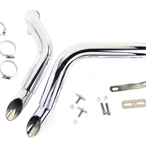 Straight Down Drag Pipe Set Chrome with Heat Shields for Harley-Davidson