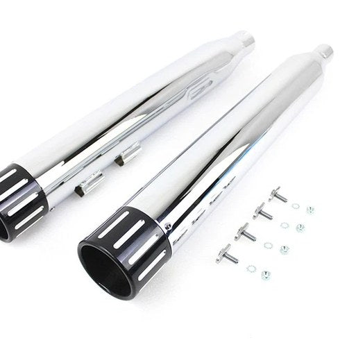 Wyatt Gatling Muffler Set Chrome with Black Revolver Tip for Harley-Davidson