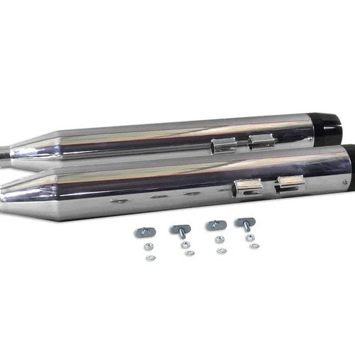 Chrome Muffler Set with Black Medium Tapered End Tips for Harley-Davidson