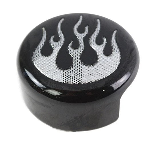 Round Horn Cover Black with Chrome Flame for Harley-Davidson