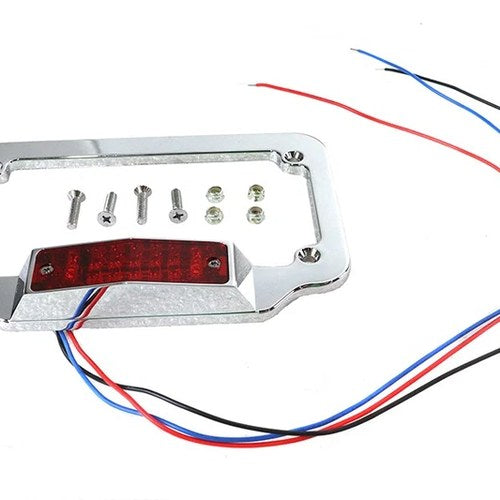 License Plate Frame Chrome Billet with LED Red Top Lamp for Harley-Davidson