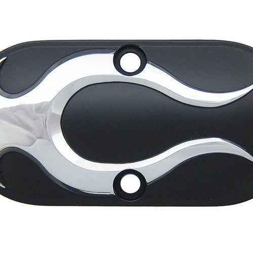 Black Inspection Cover with Chrome Flame for Harley-Davidson