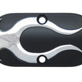 Black Inspection Cover with Chrome Flame for Harley-Davidson