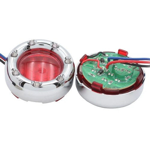 Chrome LED Turn Signal Bezel with Red Lens for Harley-Davidson