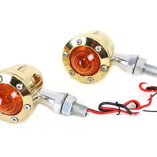 LED Bullet Turn Signal Set Brass with Amber Lens for Harley-Davidson