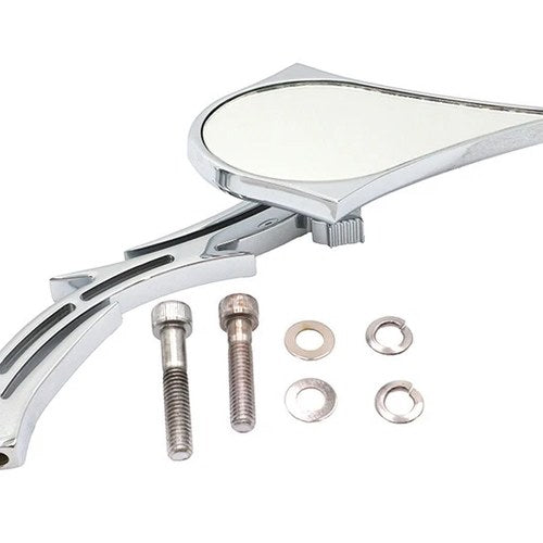 Chrome Spike Oval Mirror with Billet Skull Stem for Harley-Davidson