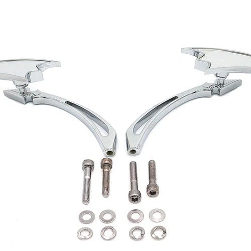 Chrome Crescent Mirror Set with Billet Spear Stems for Harley-Davidson
