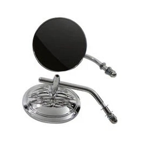 Round Flame Mirror Set Chrome with Round Stems for Harley-Davidson