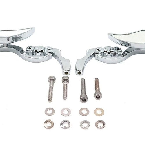Diamond Shaped Mirror Set with Billet Tri Skull Stems for Harley-Davidson
