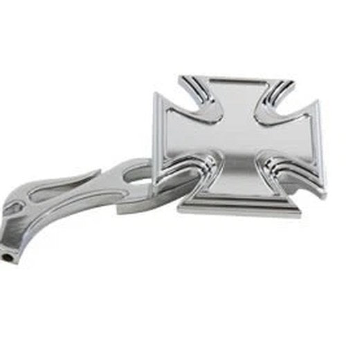 Chrome Maltese Mirror with Billet Flame Stem for Harley-Davidson