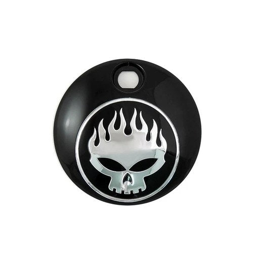 Black with Chrome Flame Skull Flt Fuel Tank Console Door for Harley-Davidson