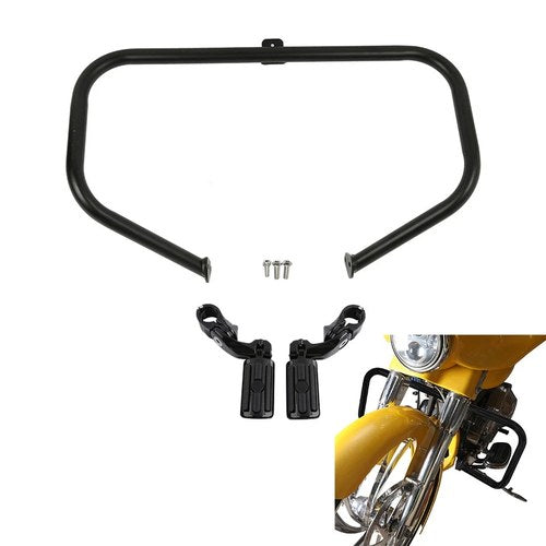 Black Engine Guard Crash Bar w/ Footpegs Fit For Harley Road Glide King 1997-08