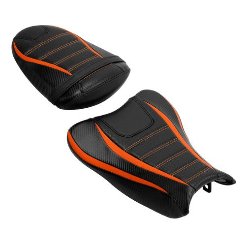 Black+Orange Driver & Passenger Seat Cushion Fit For Suzuki GSXR1000 2007-2008
