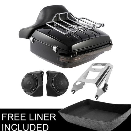 King Trunk Backrest Speakers Light 2-Up Mount Rack Fit For Harley Touring 09-13