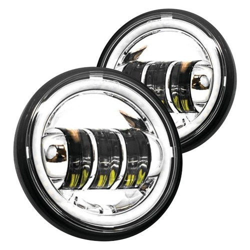 For Indian Roadmaster 15-19 4.5" Round Chrome Housing LED Passing Lamps w Halo
