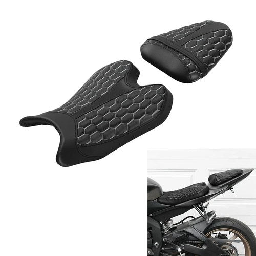 Black+Gray Front Rear Driver & Passenger Seat Fit For Yamaha Yzf R6 2008-2016
