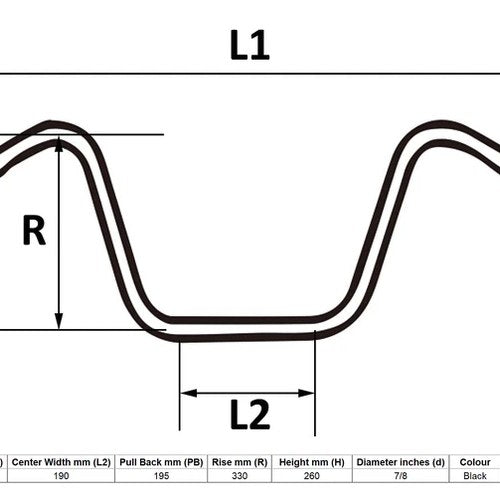Handlebar 7/8" Black 13" Rise Wide Bottom (Each)