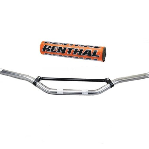Motocross 7/8" MX Handlebar Silver Aluminium Braced & Orange Renthal Bar Pad
