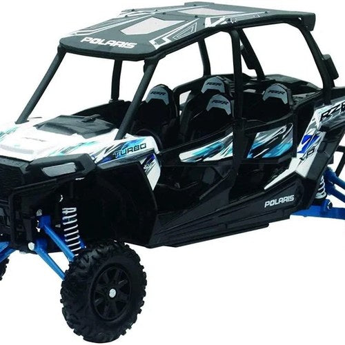 Newray Die Cast Model Polaris Rzr XP4 Turbo EPS, Blue, White & Black, Scale 1:18