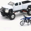 Newray Die Cast Model Truck & Dirt Bike, White Chevy & Yamaha YZ 125, Scale 1:32