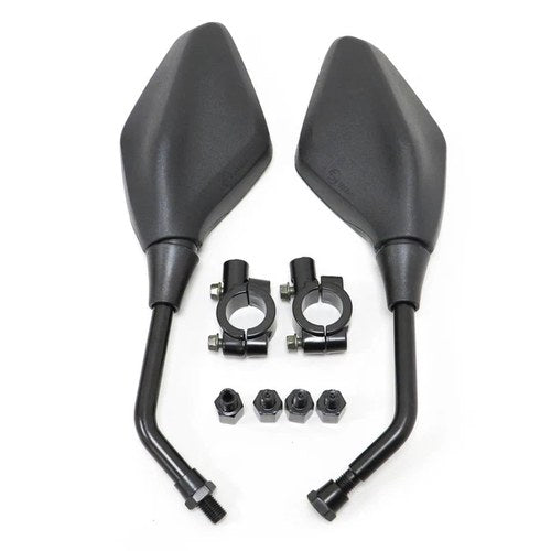 Universal 10mm Mirror Black Left and Right Pair With Clamps Mounts