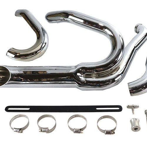 Chrome Wyatt Gatling 2 into 1 Exhaust Pipe Header Kit for Harley-Davidson