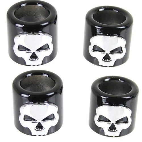 Pushrod Cover Cup Set Black with Chrome Skull Design for Harley-Davidson