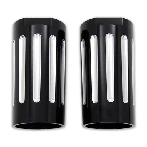 Black Fork Slider Cover Set with Chrome Strip for Harley-Davidson