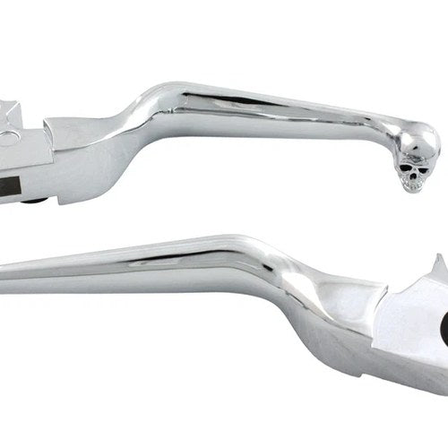 Chrome Contour Hand Lever Set with Skull Ends for Harley-Davidson