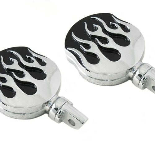 Chrome Flame Style Highway Bar Footpeg Set for Harley-Davidson