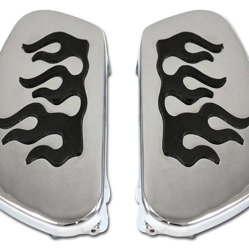 Driver Footboard Set Chrome with Flame Design for Harley-Davidson