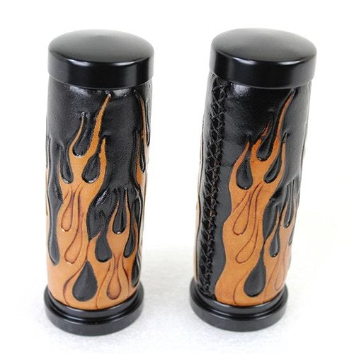 Amber Flame Style Throttle By Wire Grip Set with Black Ends for Harley-Davidson