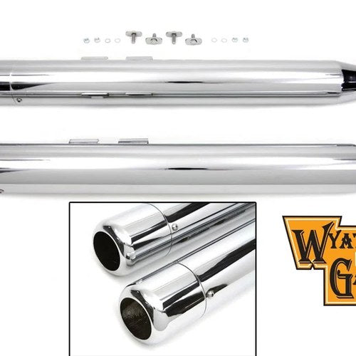 Wyatt Gatling Muffler Set With Chrome Hollow Point End Tips for Harley-Davidson