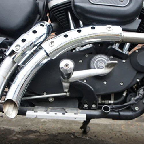 Chrome Drag Pipe Set With Heat Shields for Harley-Davidson