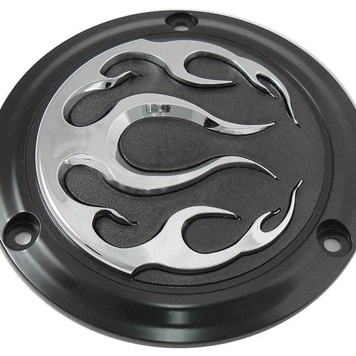 Black 3-Hole Flame Derby Cover for Harley-Davidson