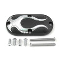Black Inspection Cover with Chrome Flame for Harley-Davidson