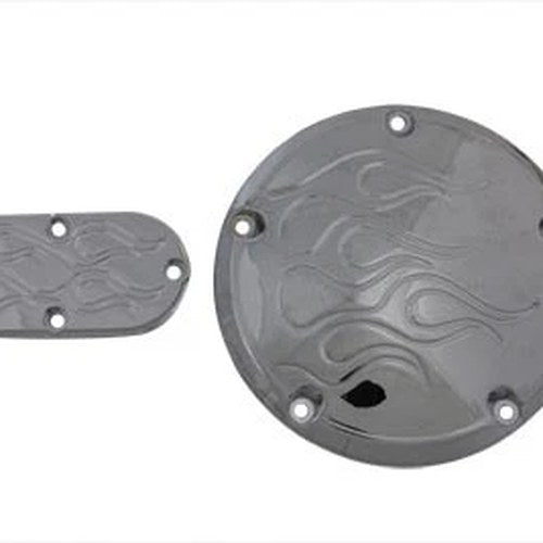 5-Hole Flame Derby and Oval Inspection Set Chrome for Harley-Davidson