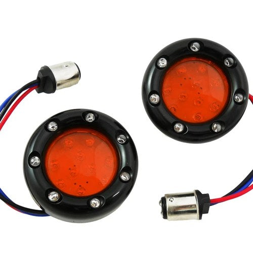 Black LED Turn Signal Bezel with Red Lens for Harley-Davidson