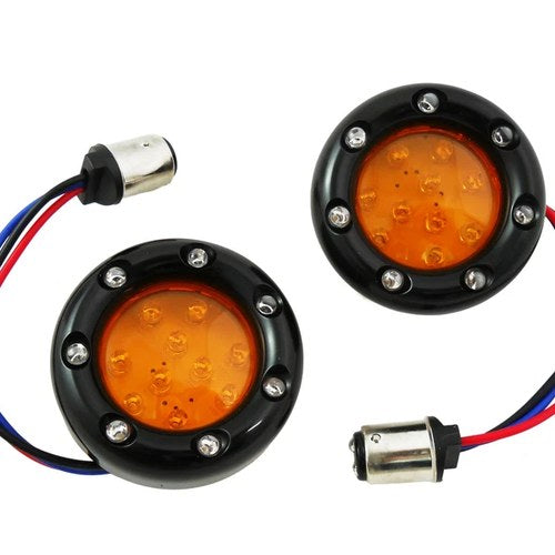 Black LED Turn Signal Bezel with Amber Lens for Harley-Davidson