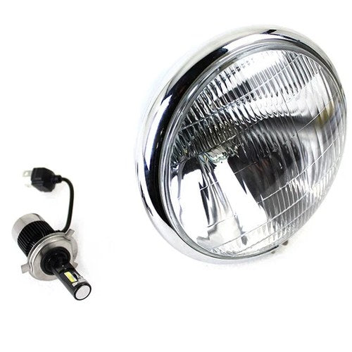 6-1/2 inch Spring Fork H-4/LED Headlamp Unit Chrome for Harley-Davidson