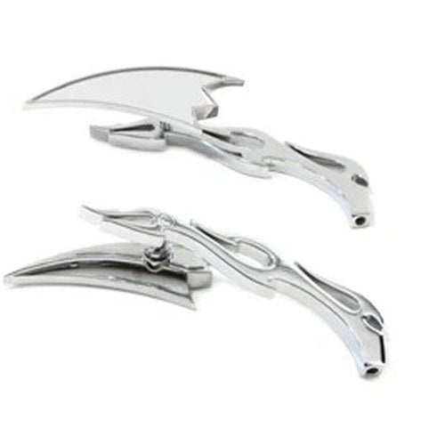 Crescent Mirror Set with Billet Flame Stems for Harley-Davidson