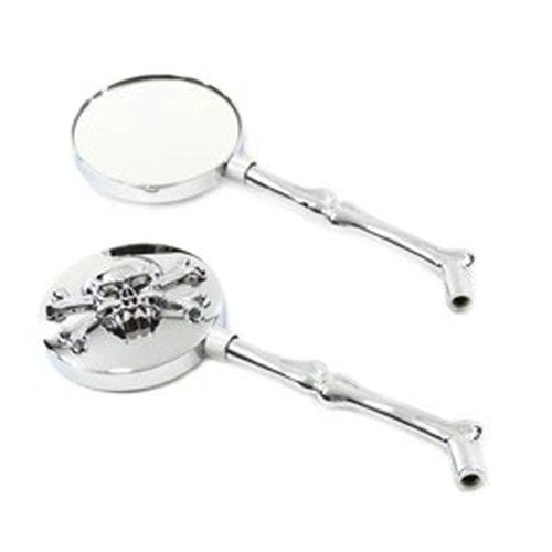 Round Skull Mirror Set with Bone Stems for Harley-Davidson